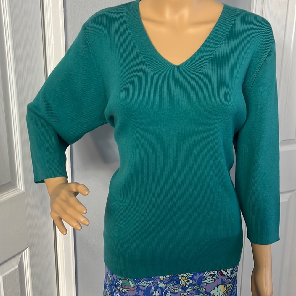 Dress Barn Turquoise 3/4 Sleeve Pullover Sweater